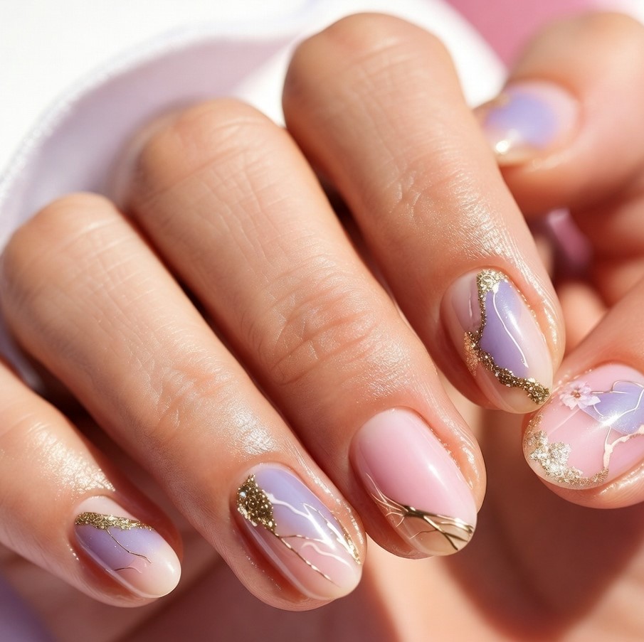 Close-up of manicured pink nails